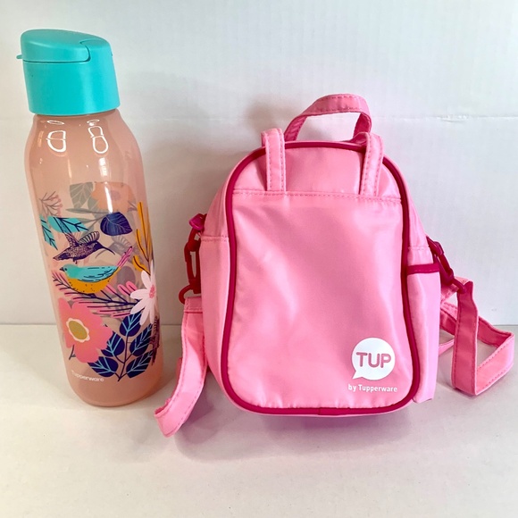 New TUPPERWARE Pink Crossbody Case/lunch bag & Tropical 25 OZ Eco Water Bottle - Picture 1 of 16
